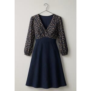 Anna Sui X Anthropologie Silk Cocktail Dress Size 4 Navy Dressy Formal Twee